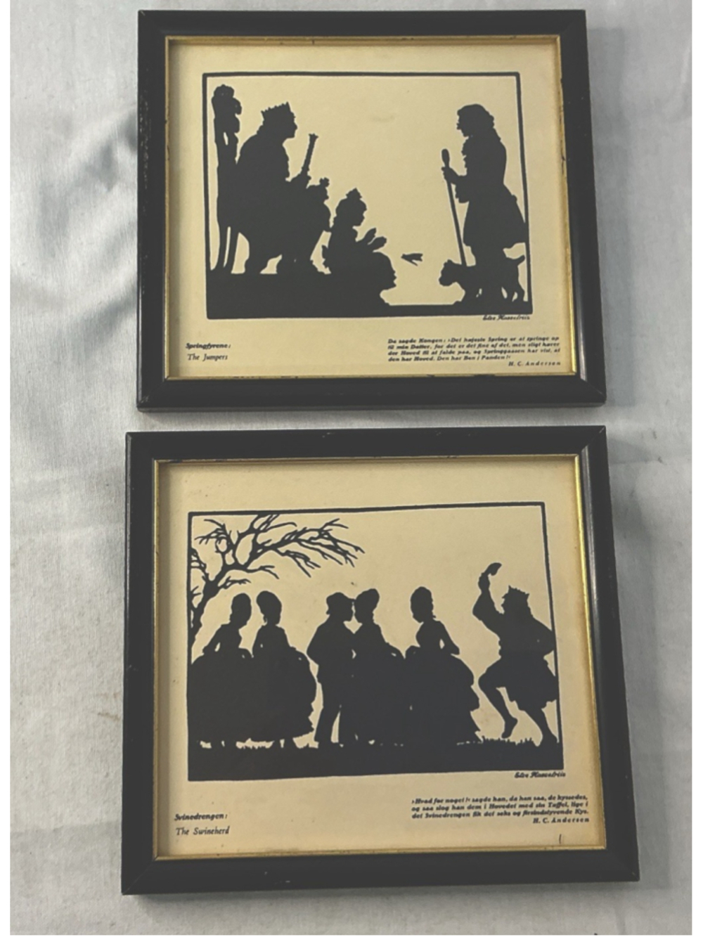 Vintage Danish HC Anderson Silhouette Plaques Pair, Else Hasselriis- The Jumpers